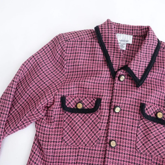 Vintage Petite Sophisticate Pink Houndstooth Button Up Blazer 14 - Picture 11 of 13